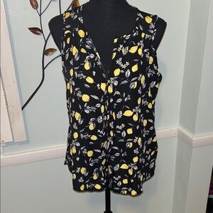 Lemon Print Sleeveless Blouse - Black and Yellow
